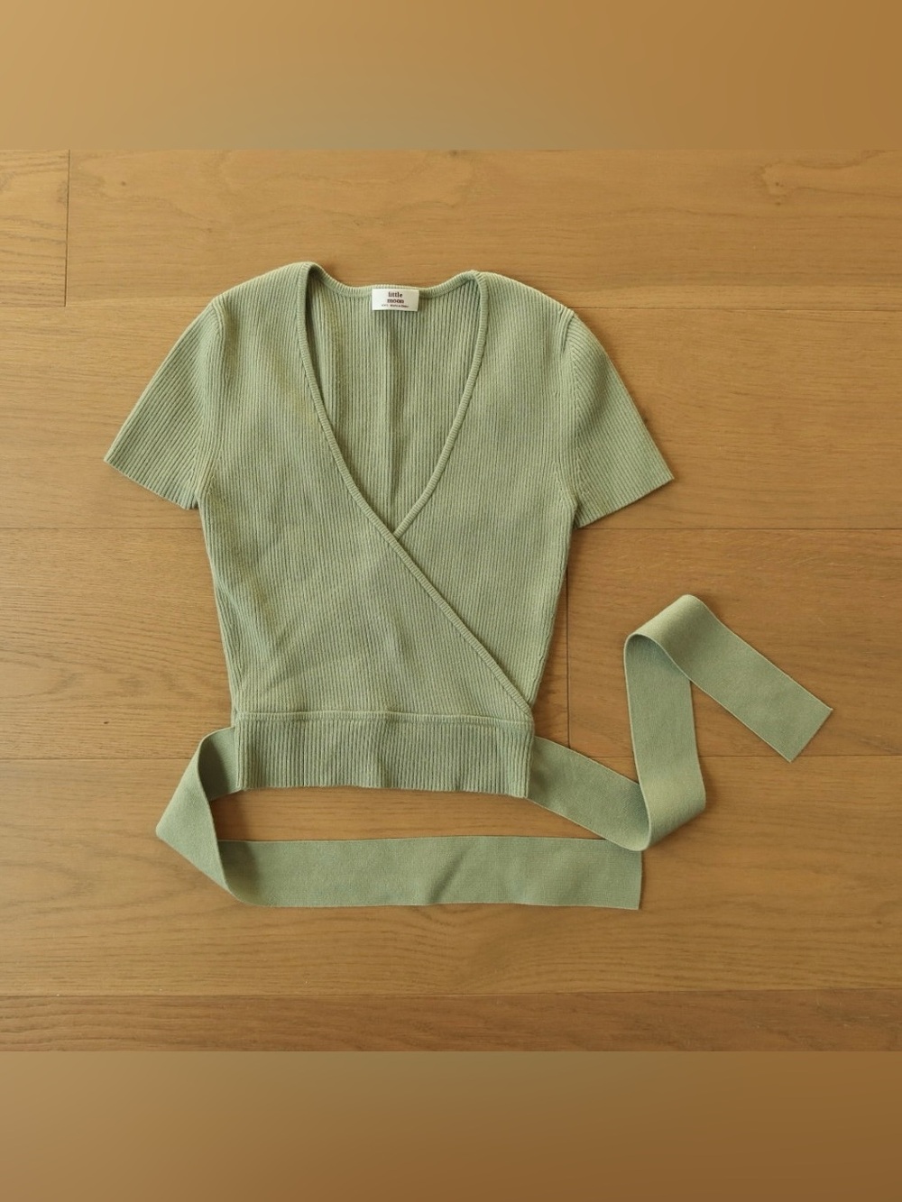 Little Moon Olive Wrap Ribbed Crop Top